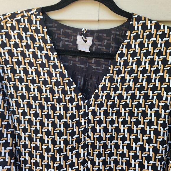 Chico's Multicolor Geometric Chain-Link Print Blouse Button-Up Long Sleeve - Picture 5 of 13